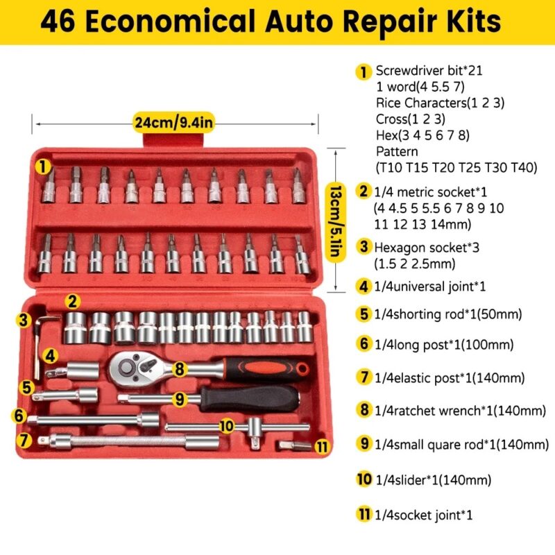 Car Repairing tool 46pcs 1/4 Ratchet Wrench Set Combination