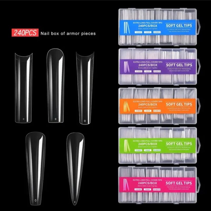 Extra Long Curve Nail Tips Clear Nail Tips For Gel Acrylic 240Pcs